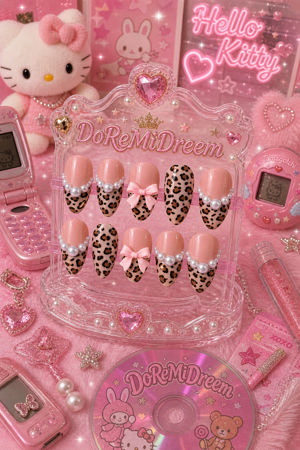 Pink Leopard Girly Press On Nail Set